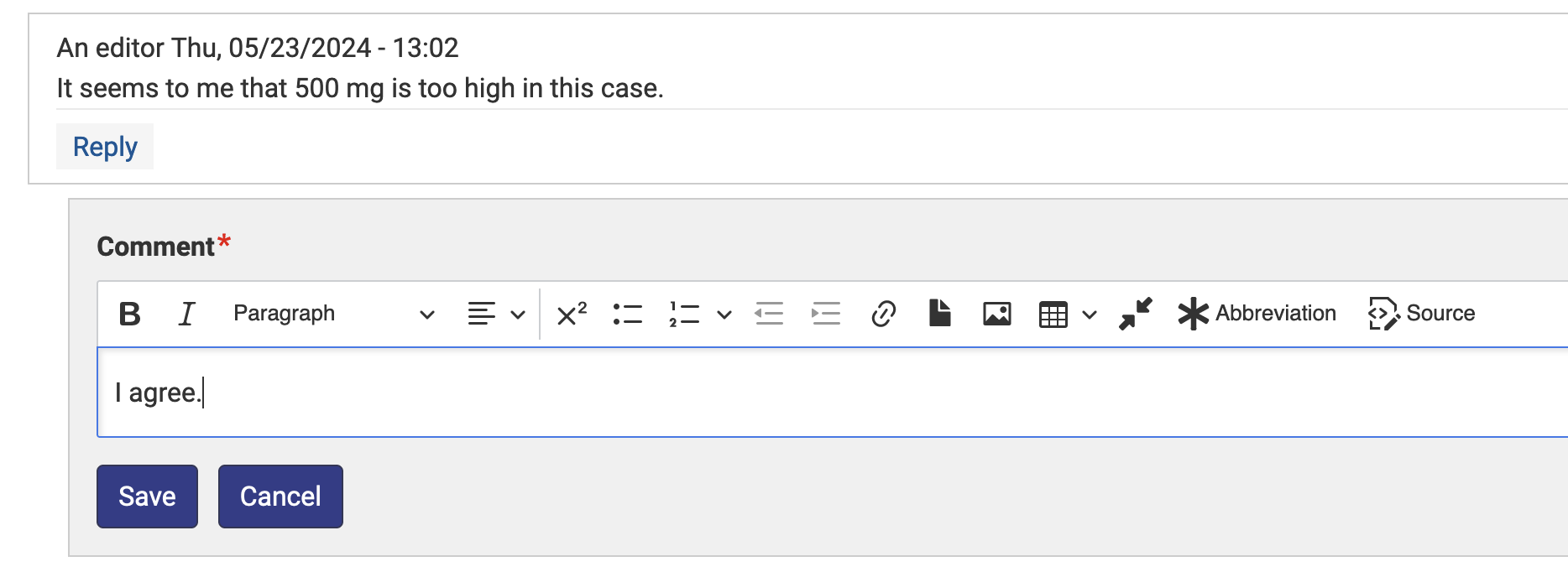 Comment reply form